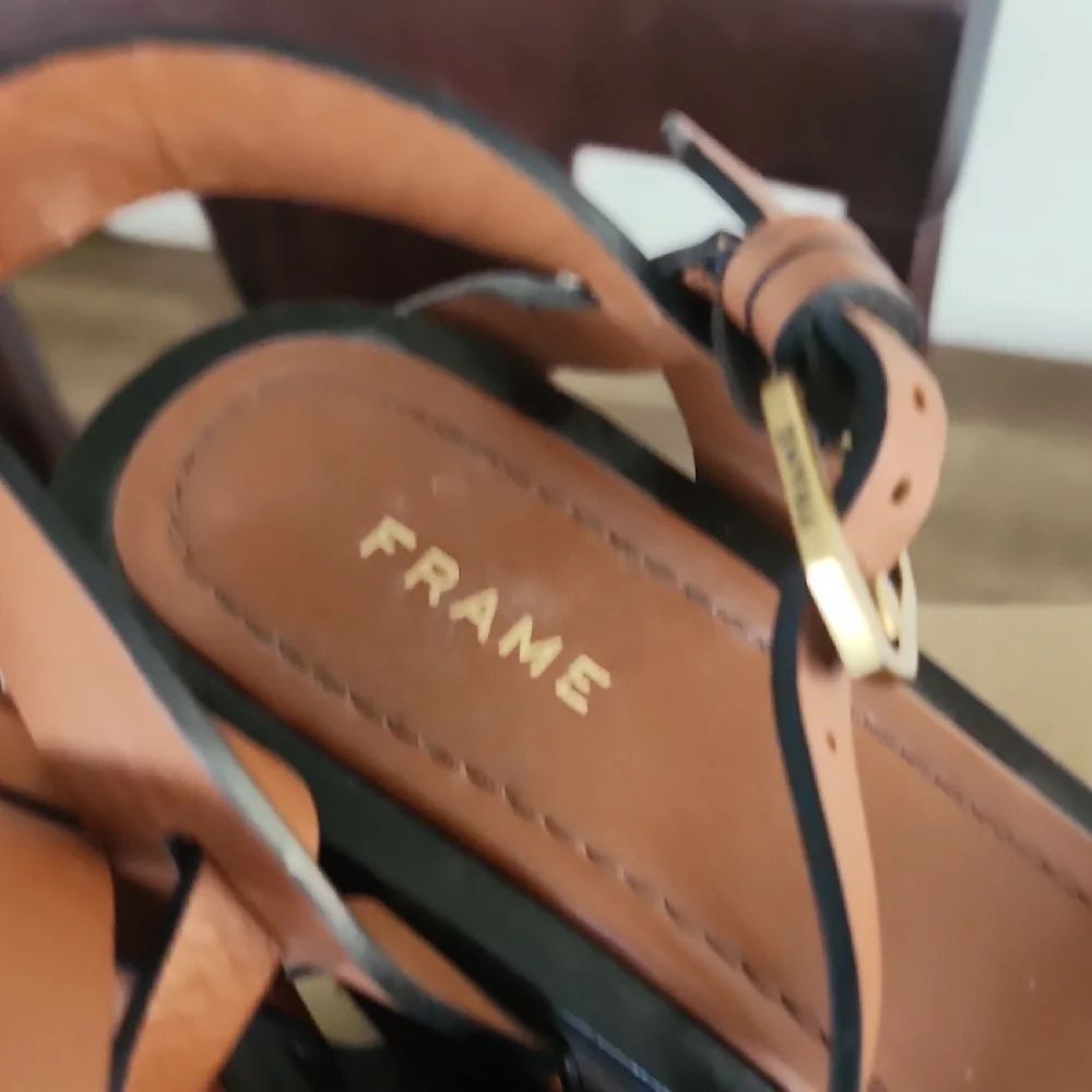 FRAME Denim Brown Leather Platform Sandals | 70s Boho Wedge | Size 40.5